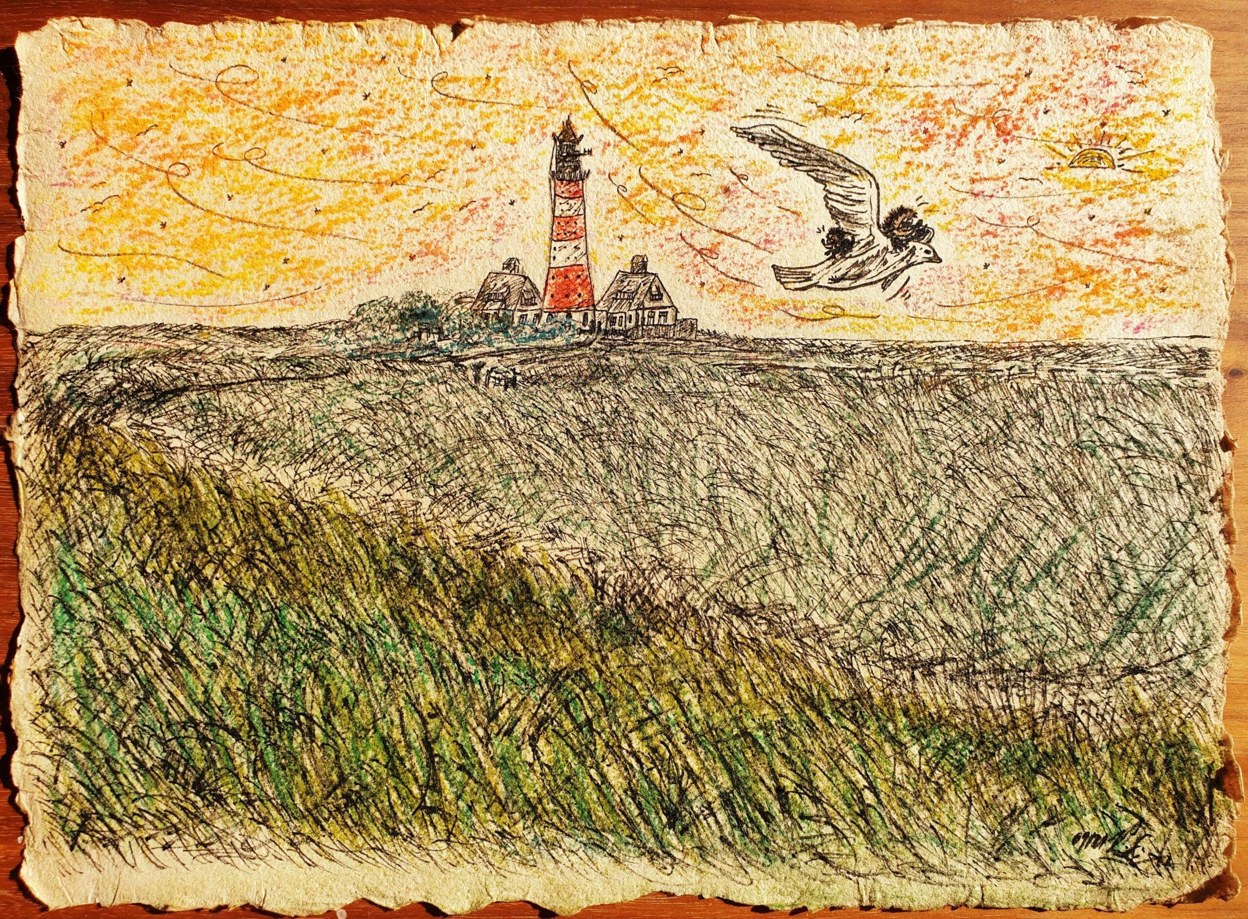 Drawing Westerhever Lighthouse Morning